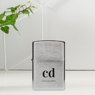 Monogram black initials modern custom zippo lighter