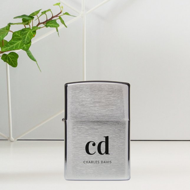 Monogram black initials modern custom zippo lighter (Creator Uploaded)