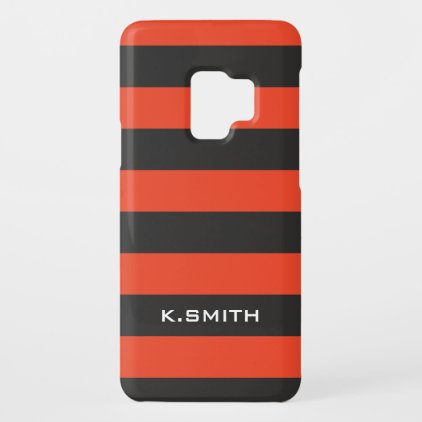 Monogram. Black-ish Gray and Orange-y Stripes. Case-Mate Samsung Galaxy S9 Case
