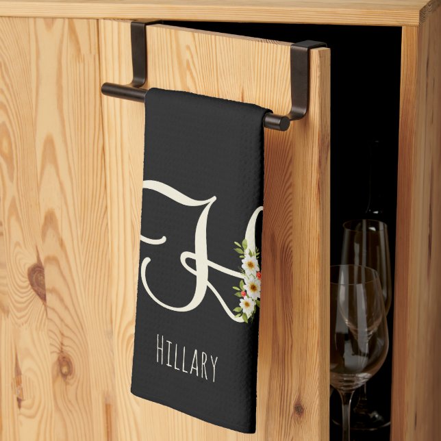 Monogram black Kitchen Towel Housewarmng gift (Thirds Fold)
