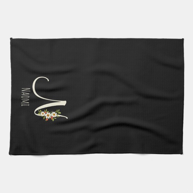 Monogram black Kitchen Towel Housewarmng gift (Horizontal)
