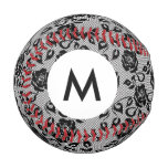 Monogram Black lace pattern on white background Baseball