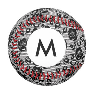 Monogram Black lace pattern on white background Baseball