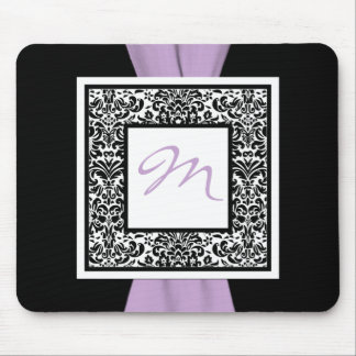 Monogram Black, Lavende, White Damask Mousepad