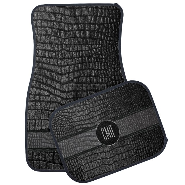 Monogram Black Leather Design Car Floor Mat (Set)
