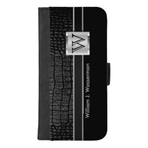 Monogram Black Leather Design iPhone 8/7 Plus Wallet Case