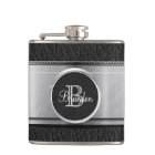 Monogram Black Leather Look Stainless Steel Flask