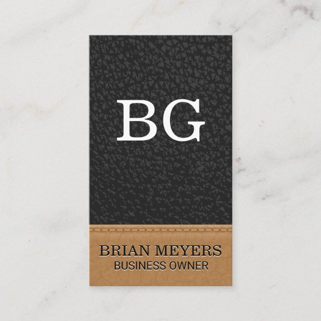 Monogram Black Leather | Stitched Business Card (Front)