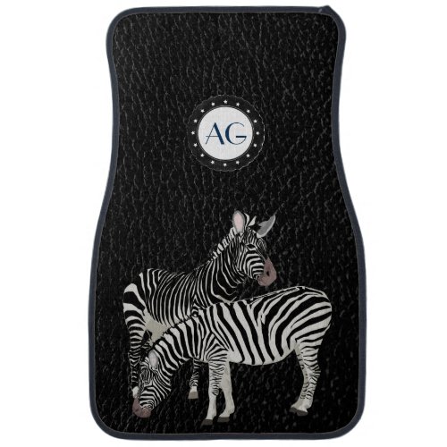 Monogram Black Leather with Zebra Custom Car Floor Mat