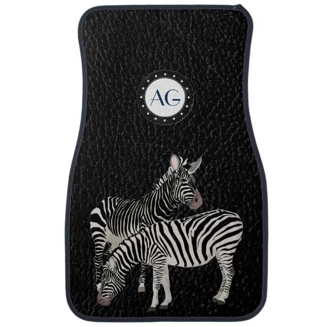 Monogram Black Leather with Zebra Custom Car Floor Mat (Front)