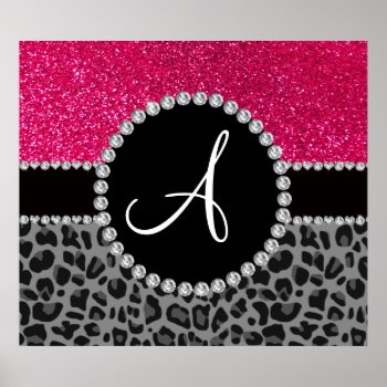 Monogram Black Leopard Pink Glitter Poster by Brothergravydesigns at Zazzle