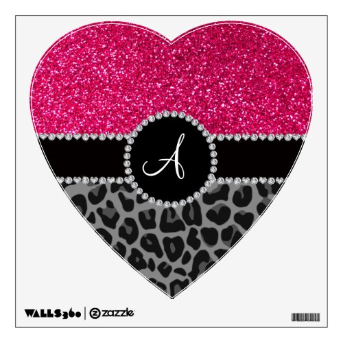 Monogram black leopard pink glitter wall decal