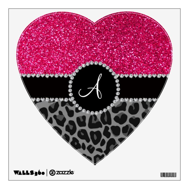 Monogram black leopard pink glitter wall decal (Front)
