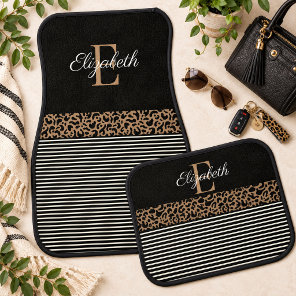 Monogram black Leopard Print Set of Car Mats