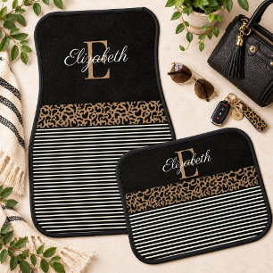 Monogram black Leopard Print Set of Car Mats