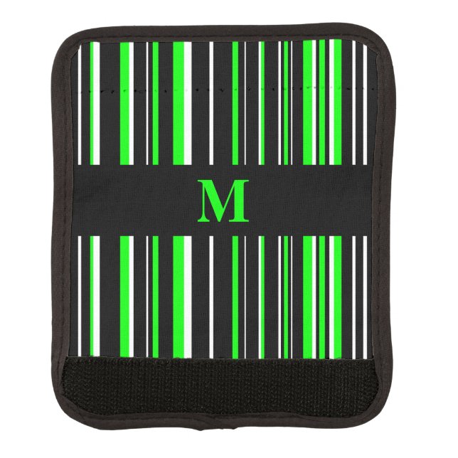 Monogram Black, Lime Green, White Barcode Stripe Luggage Handle Wrap (Front)