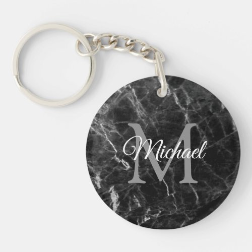 Monogram Black Marble Template Create Your Own Keychain