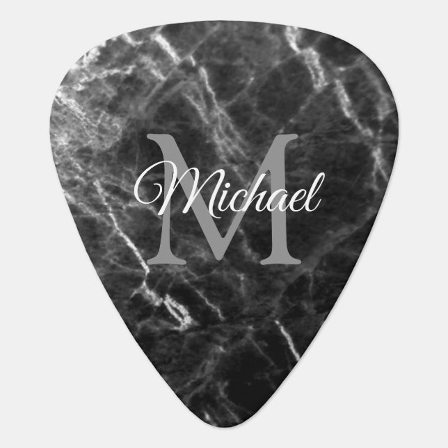 Monogram Black Marble Template Grover Allman Guitar Pick (Front)