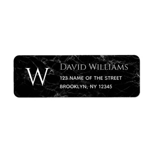 Monogram Black Marble White Initial Modern Label