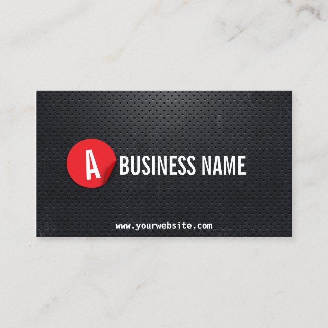 Monogram Black Metal Red Label Mechanic Business Card (Front)