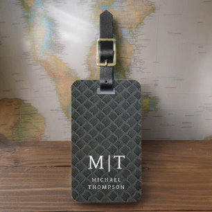 Monogram Black Metallic Elegant Pattern Luggage Tag