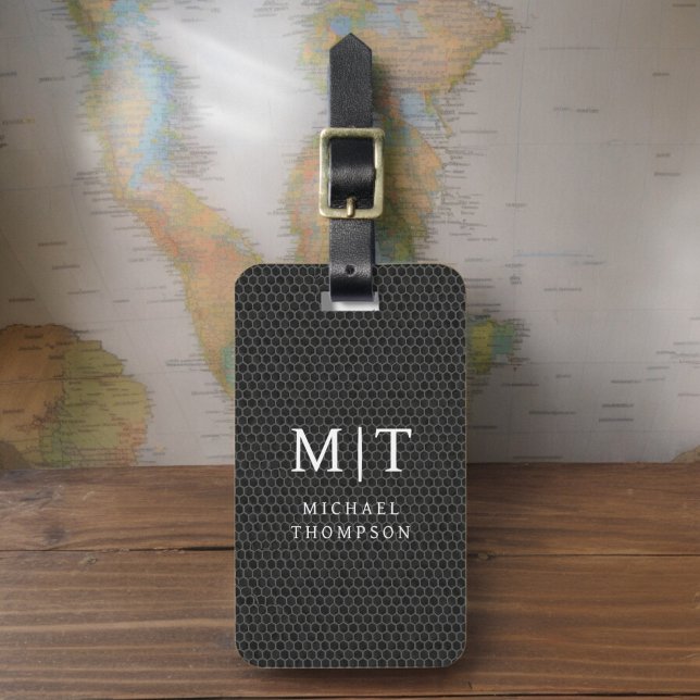Monogram Black Metallic Elegant Pattern Luggage Tag (Creator Uploaded)