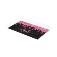 Monogram Black Metallic Hot Pink Dripping Glitter