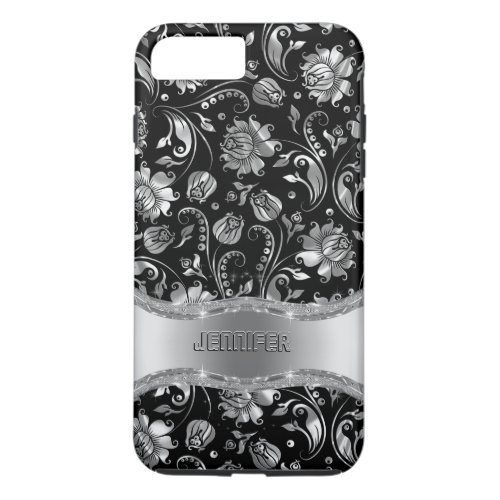 Monogram Black  Metallic Silver Floral Damasks iPhone 8 Plus7 Plus Case