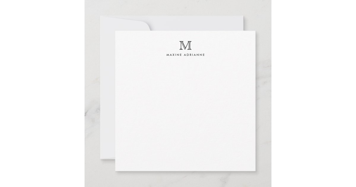 Monogram Black Minimalist Classic Formal Elegant Note Card | Zazzle