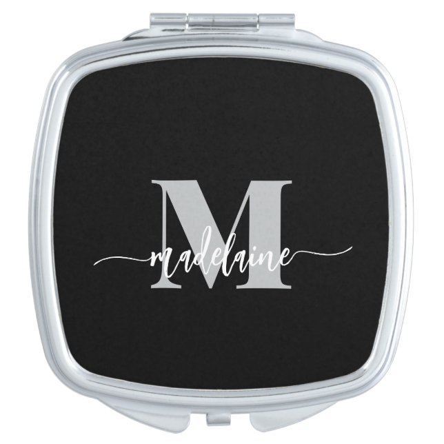 Monogram Black Modern Elegant  Compact Mirror (Front)