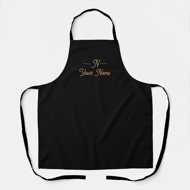Monogram Black, Modern Minimalist Elegant Apron (Front)