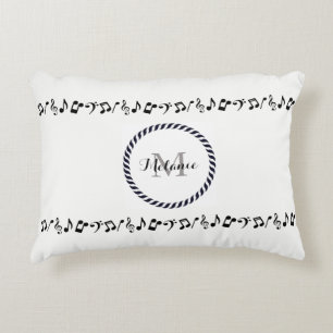 Monogram Black Music Notes Accent Pillow