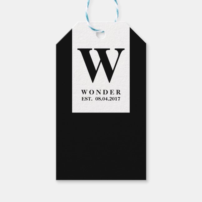 Monogram black Newly Wed gift for Wedding Tags