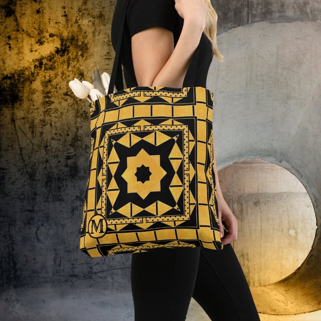 Monogram Black Ocher Pattern Tote Bag (Creator Uploaded)