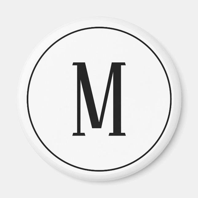 Monogram Black on White Round Magnet (Front)