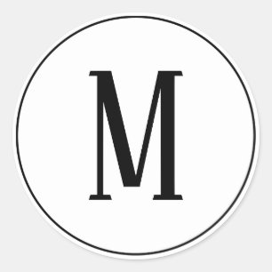 Monogram Black on White Round Sticker