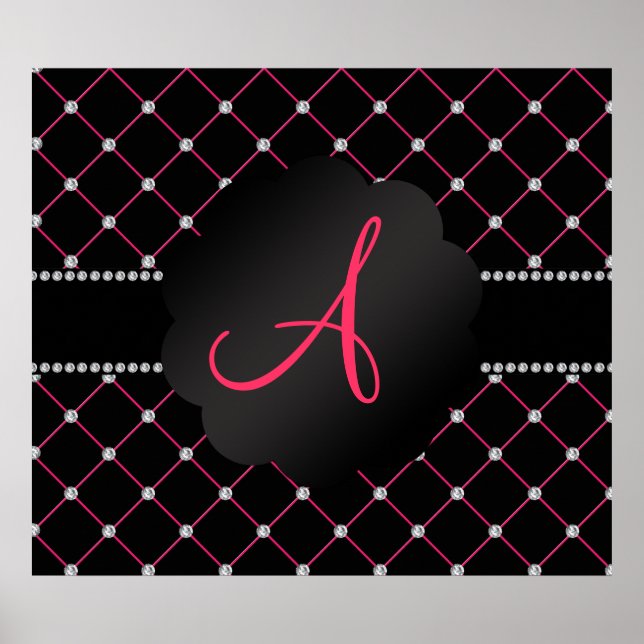 Monogram Black pink diamonds Poster (Front)