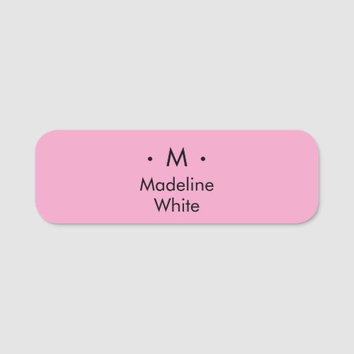 Monogram Black Pink Minimalist Elegant Name Tag