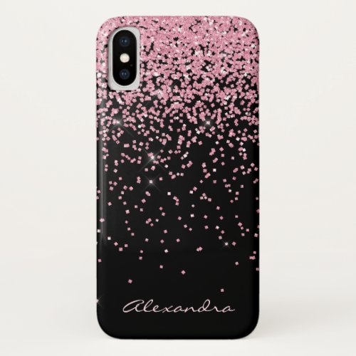 Monogram Black  Pink Sparkle and Glitter iPhone X Case