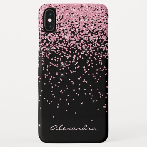 Monogram Black  Pink Sparkle and Glitter iPhone XS Max Case