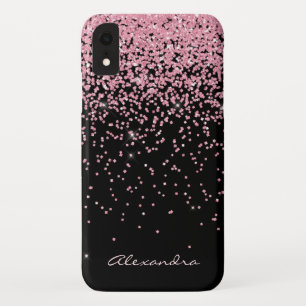 Monogram Black & Pink Sparkle and Glitter iPhone XR Case