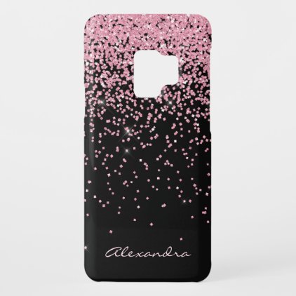 Monogram Black &amp; Pink Sparkle and Glitter Case-Mate Samsung Galaxy S9 Case