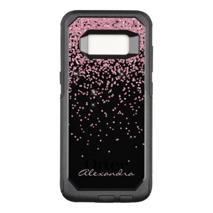 Monogram Black &amp; Pink Sparkle and Glitter OtterBox Commuter Samsung Galaxy S8 Case