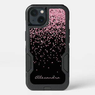 Monogram Black & Pink Sparkle and Glitter iPhone 13 Case