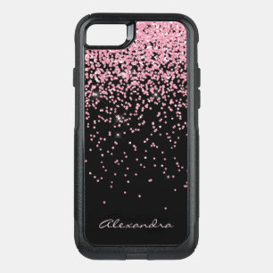 Monogram Black & Pink Sparkle and Glitter OtterBox Commuter iPhone SE/8/7 Case