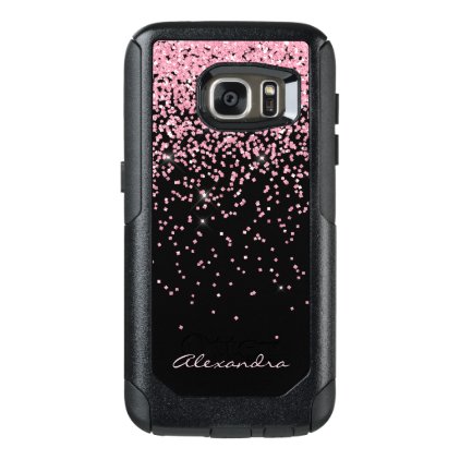 Monogram Black &amp; Pink Sparkle and Glitter OtterBox Samsung Galaxy S7 Case