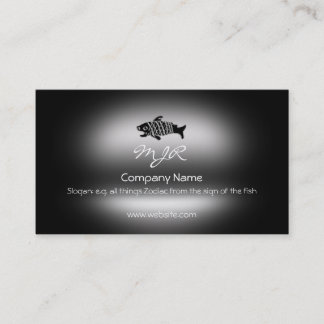 Monogram, Black Pisces Fish, metallic-effect Business Card