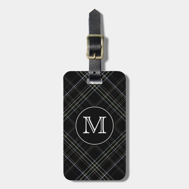Monogram Black Plaid Luggage Tag (Front Vertical)