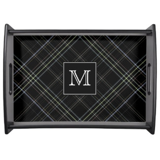 Monogram Black Plaid Serving Tray