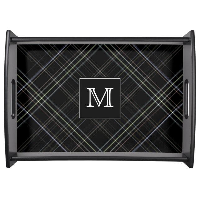 Monogram Black Plaid Serving Tray (Front)